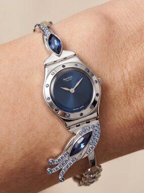 Vintage Swatch Irony GLAMFLASH Watch YSS220G - Peacock Rhinestone Band - 2007